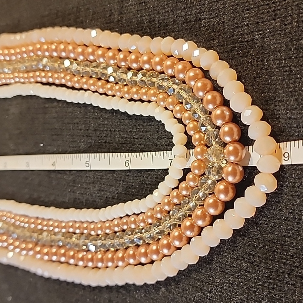 Five Strand Glass Faux Pearl Crystal Necklace